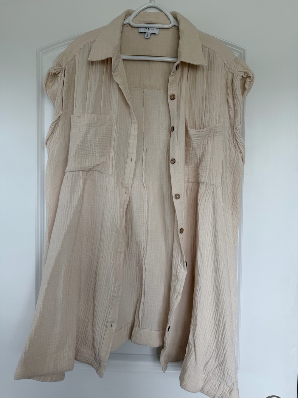 Gilli Sleeveless Button-Front Gauze Shirt Dress - Cream